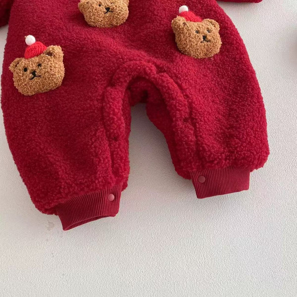Winter fleece-lined thickened super cute baby romper, adorable red new year outfit, baby lambswool crawling suit, chinese new year apparel
