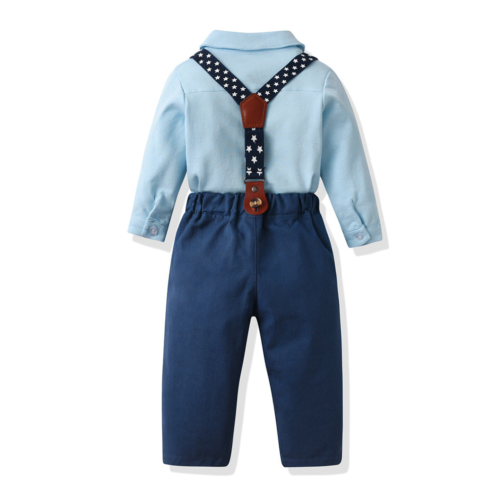Export children's clothing new products spring & fall baby baby 100-day gentleman's suit baby suitlong sleeves khaki overalls hat