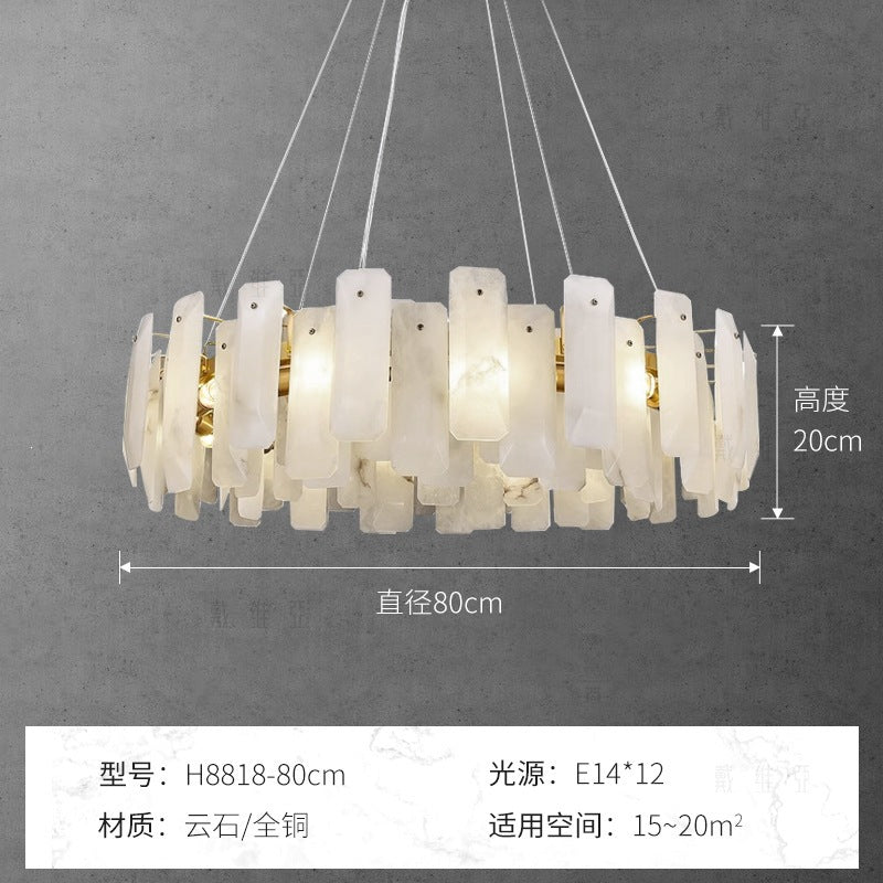 Modern minimalist spanish natural cloud marble translucent living room cross-border all-copper spanish cloud marble chandelier