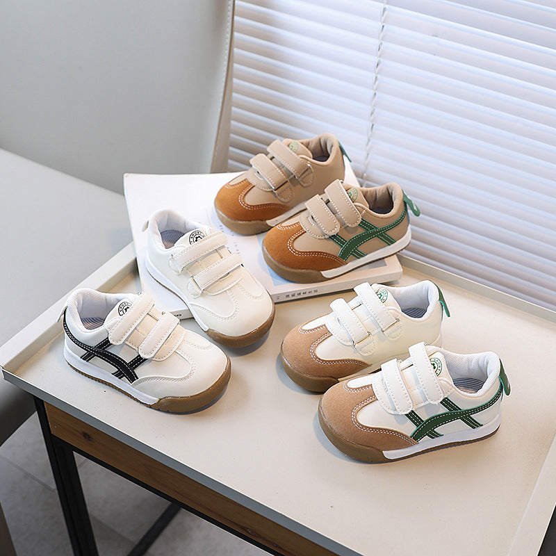 Vancahao girls' anti-slip breathable first walker shoes, white sneakers, soft sole board shoes, boys' anti-kick shoes, forrest gump style