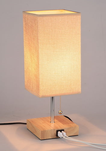 USB charging table lamp wooden base small table lamp  e-commerce  provides E26 zipper lamp holder touch dimming