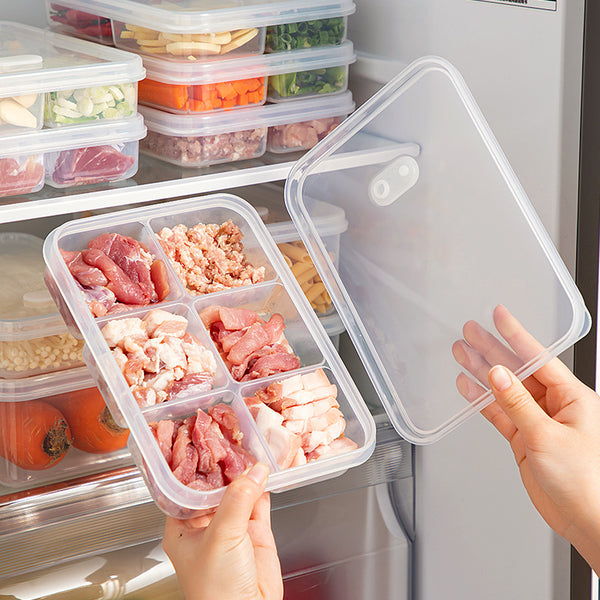 Sealed grid kitchen food storage box transparent food grade vegetable frozen meat sub-packaging refrigerator fresh storage box