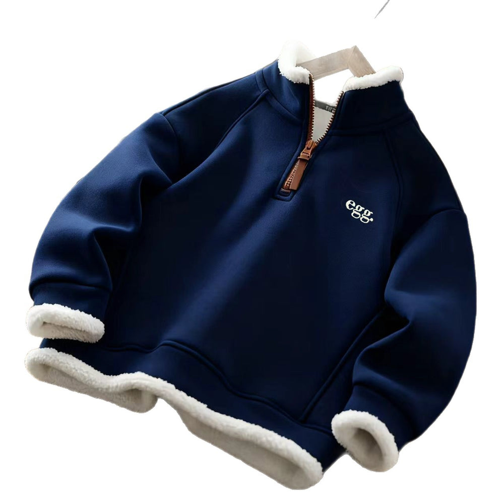 autumn new children's hoodie: embroidered half-zip stand collar top for boys and girls - korean style trendy clothing for mid-to-large children