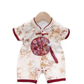 Summer thin one-piece new chinoiserie infant male and female baby chinese style heavy industry chinese ancient style khaki outwear crawling clothes summer