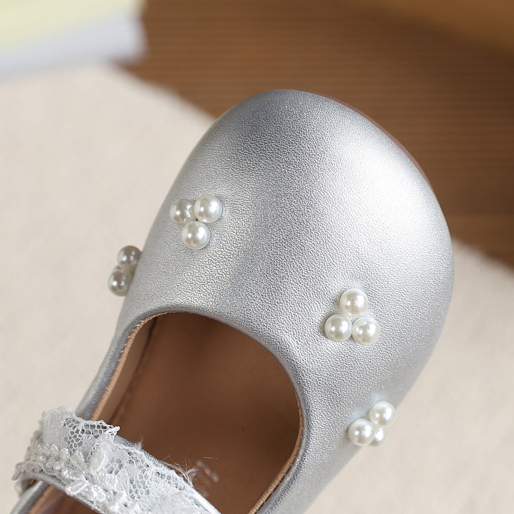 Vancahao  spring new children's leather shoes girls' mary jane lace princess shoes fashionable versatile flats