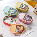 Cartoon grid lunch box, 304 stainless steel bento box, microwaveable, insulated lunch container for students and office workers