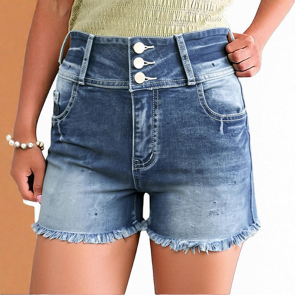 Cross-border  denim shorts women's summer new women's high-waisted casual burrs shorts loose straight-leg pants