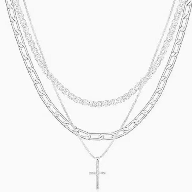 Fashion cross-border hot-selling multi-layered necklace stylish full diamond multi-layered cross pendant necklace clavicle chain