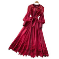 K-style heavy industry embroidercut outdress women's summerlong sleeves waist slimming lookwork clothingelegant yellow a-line skirt