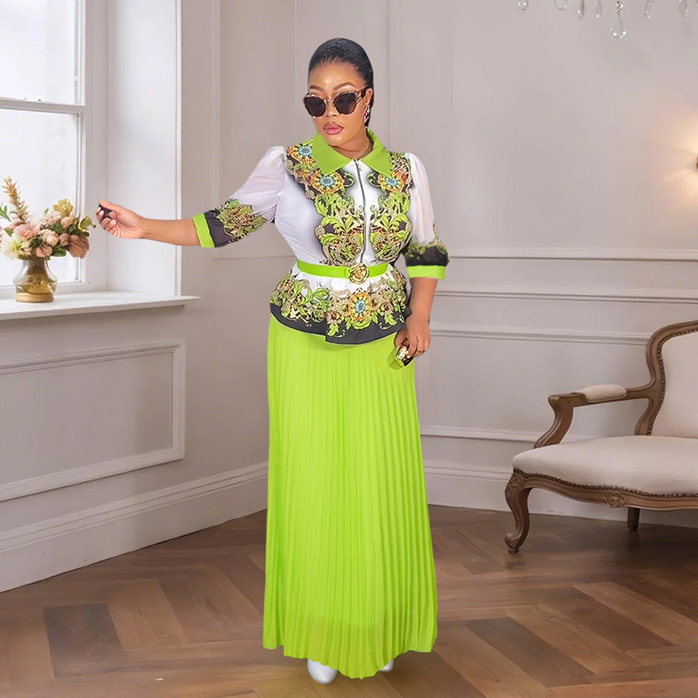 foreign trade fashion  new arrival african  lapel topssuit women's plus size printed dress