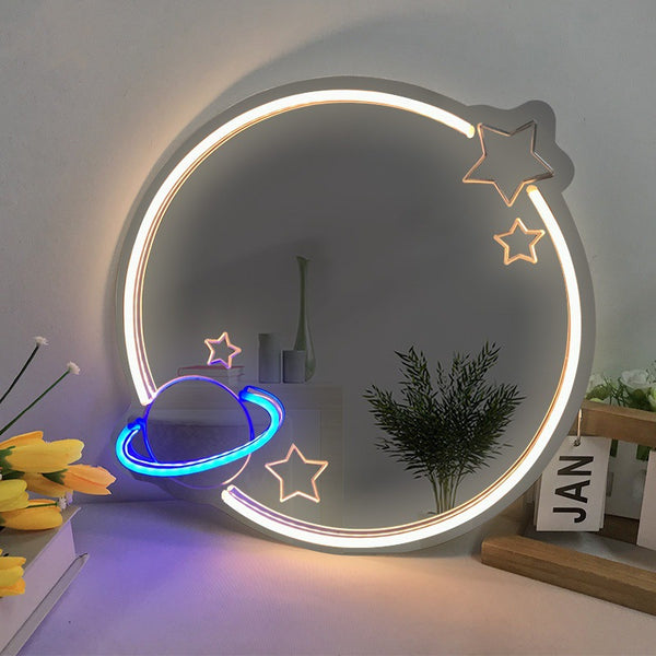 Factory direct sales acrylic mirror light with LED light cosmetic mirror wall creative decoration mirror light wall hanging neon light