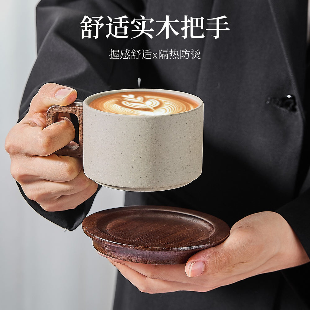 Rustic pottery vintage coffee mug - americano latte straight-sided design, high-style cup and saucer set, anti-scald mug