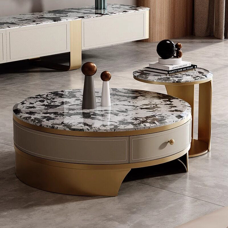 Ready-to-ship luxury stone coffee table - italian modern minimalist round coffee table - light luxury furniture marble coffee table for living room home use