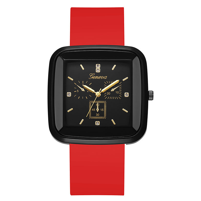 Square fashion autumn/winter niche student watch, minimalist silicone strap, korean style ins women's quartz watch, black