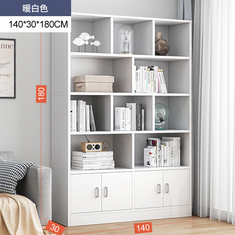 Simple bookshelf floor-to-ceiling against the wall, living room shelf layered storage rack, storage cabinet integrated, simple household bookcase