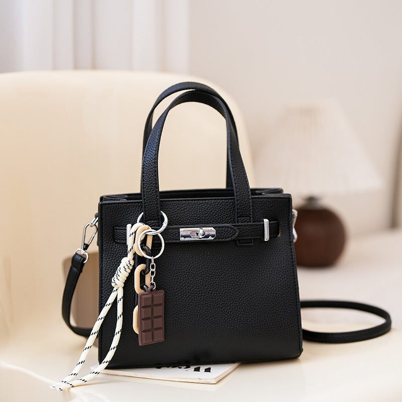 Cross-border niche soft leather portable Kelly bag women's bag 2025 new simple shoulder bag lychee pattern commuter messenger bag