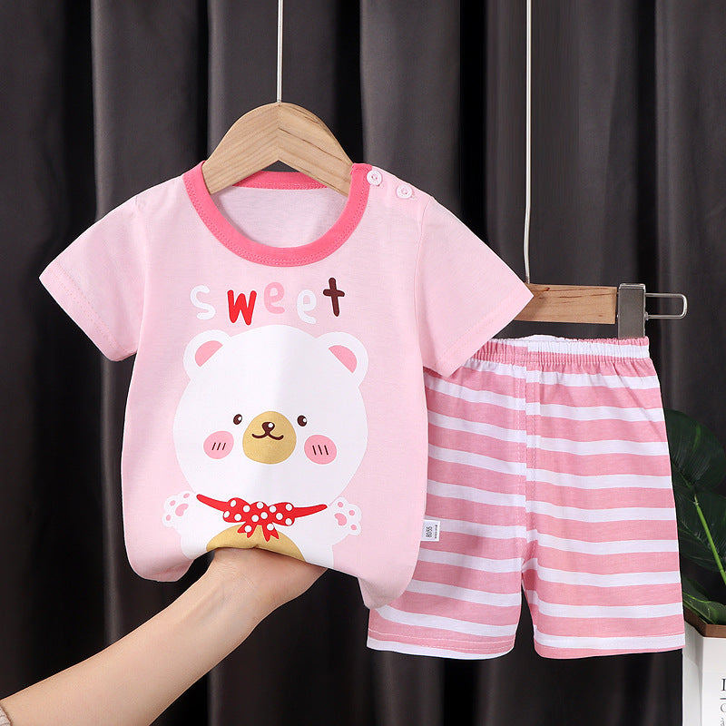 summer new arrival: 100% cotton kids' short-sleeve t-shirt and shorts set - korean style infant and toddler two-piece outfit