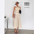 Wholesale cross-border e-commerce:  autumn new arrivals - women's sleeveless, single-breasted, notch lapel, high-waisted casual dress