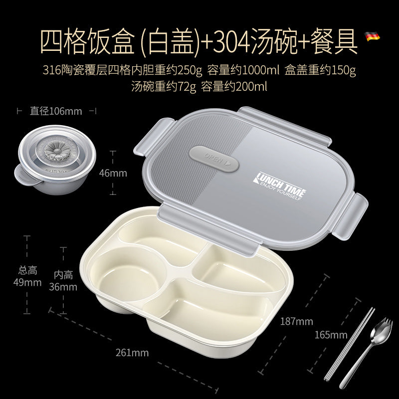 316 ceramic coated lunch box can be heated in microwave oven, lunch box, office workers bring rice, sealed and divided bento lunch box