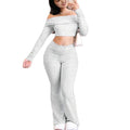 Tk  cross-border new arrival: off-the-shoulder long sleeve bodycon top and maxi pants two-piece set