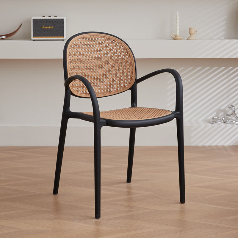 Scandinavian dining chair plastic imitation rattan chair stackable cut out armchair negotiation chair high backrest with accessible luxuryfor home