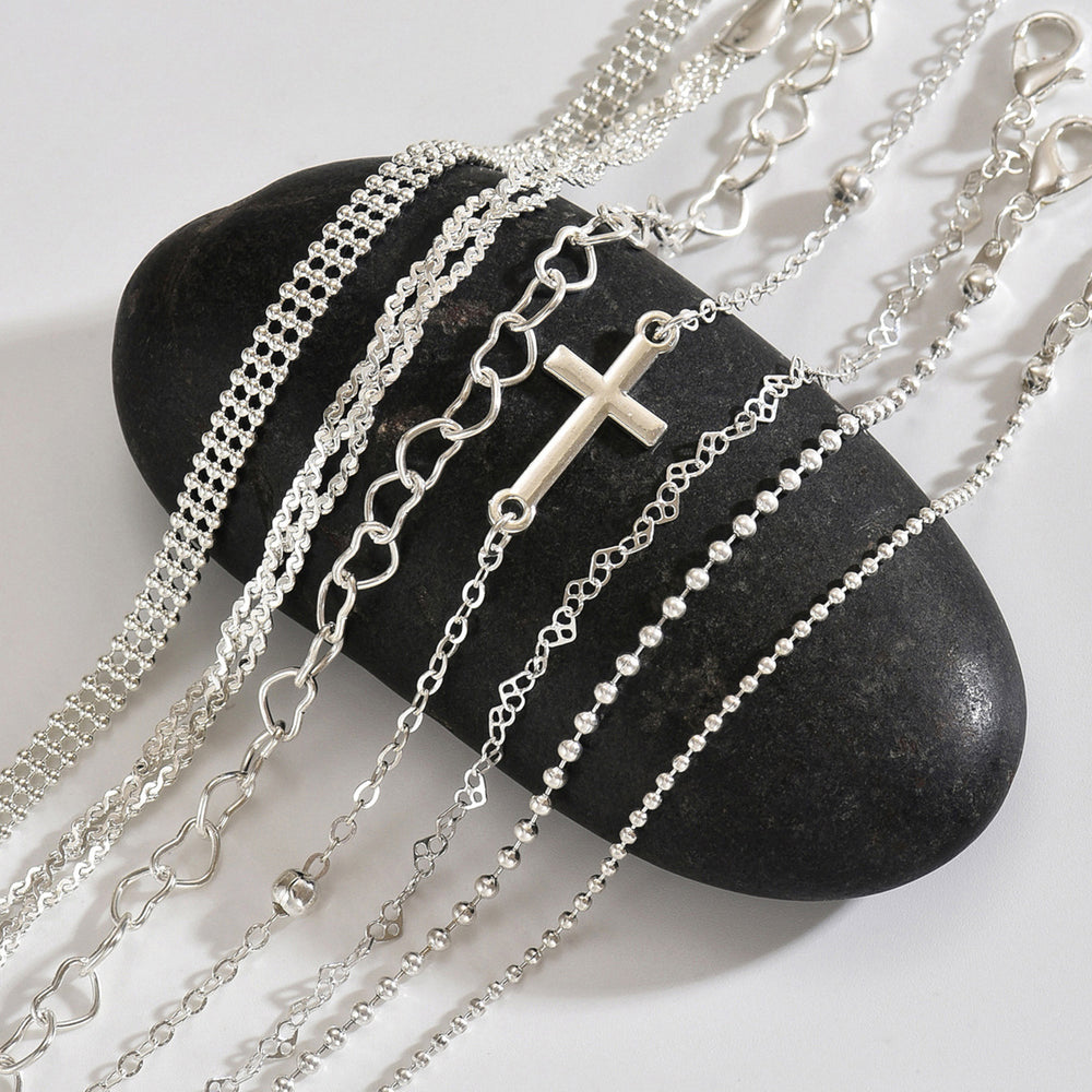 European and american cross-border retro layered bracelet set - 7 piece fashionable and elegant cross & heart hollow-out jewelry set