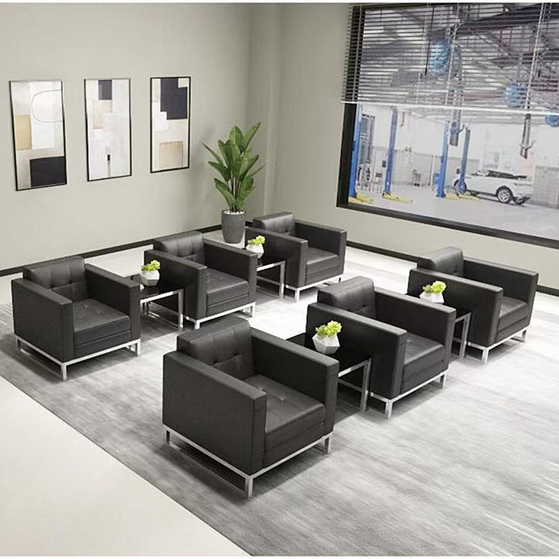 Minimalist sofa and coffee table set for living room, genuine leather sofa for 4s store reception area, single leather armchair sofa combination