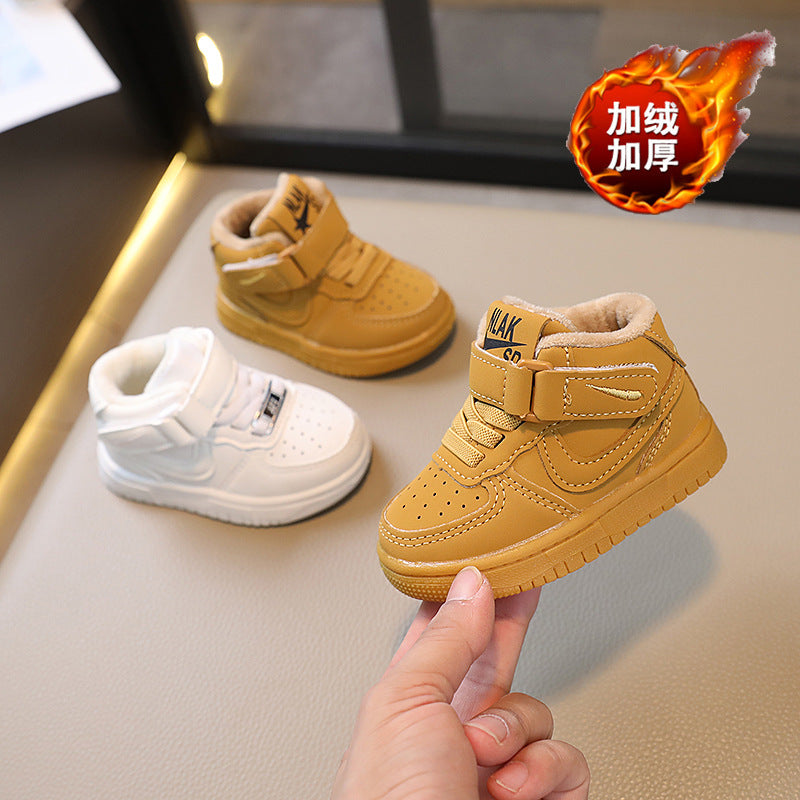 Autumn winter ermiangkids sneakers boys high-top sneakers girls white shoes k-style children's basketball shoes cotton shoes