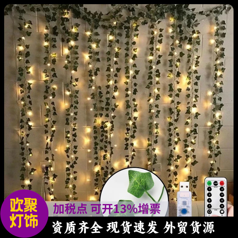Green leaf rattan curtain light led plant leaf lights flashing lights string wedding live broadcast background string lights  wholesale