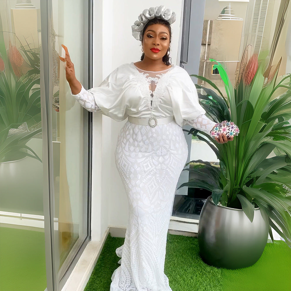 Fashion cross-border export women's clothing plus size party evening dress  african sequin intellectual elegancedress