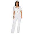 C7378 cross-border   fashion women's large button short sleeve sporty wide leg jumpsuit new