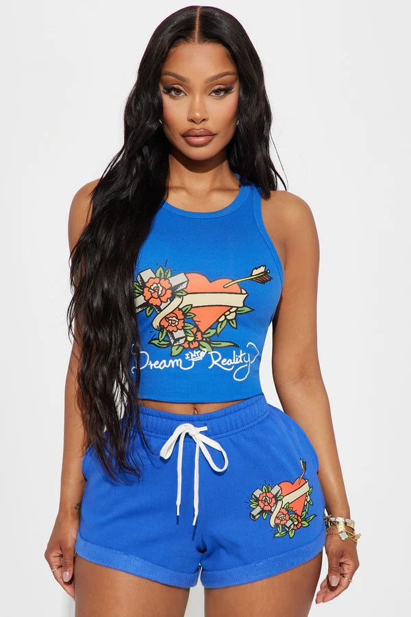 cross-border fashion positioning printed tank top and shorts casual set