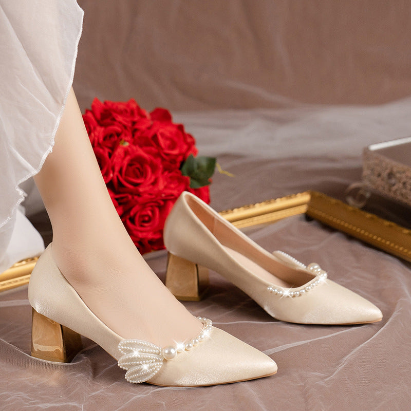 Ready-to-ship 2022 new red bridal shoes, engagement shoes, chunky heel red wedding shoes, bridesmaid performance shoes