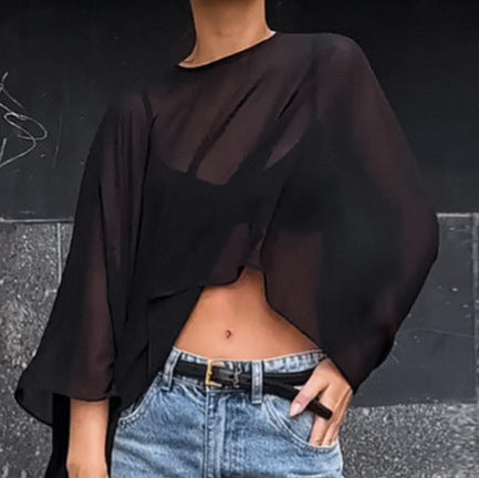 Europe and the United States summer hot sale outer wear holiday chiffon thin sunscreen blouse with tube top irregular cape shawl
