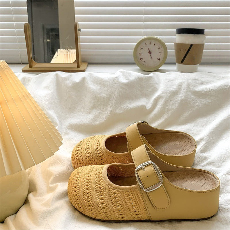 Thick sole hidden heel toe half slippers women's outwear 2026new arrivalsummercut out sandals slip-on birkenstock sandals