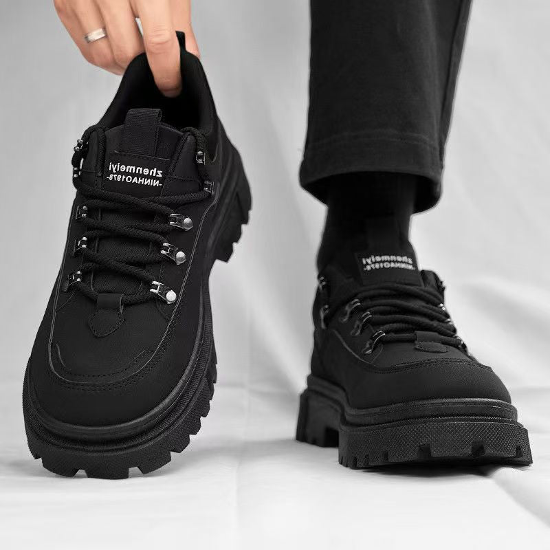 Men's spring 2025 new outdoor work boots: black british style martin boots for work, casual, and labor protection