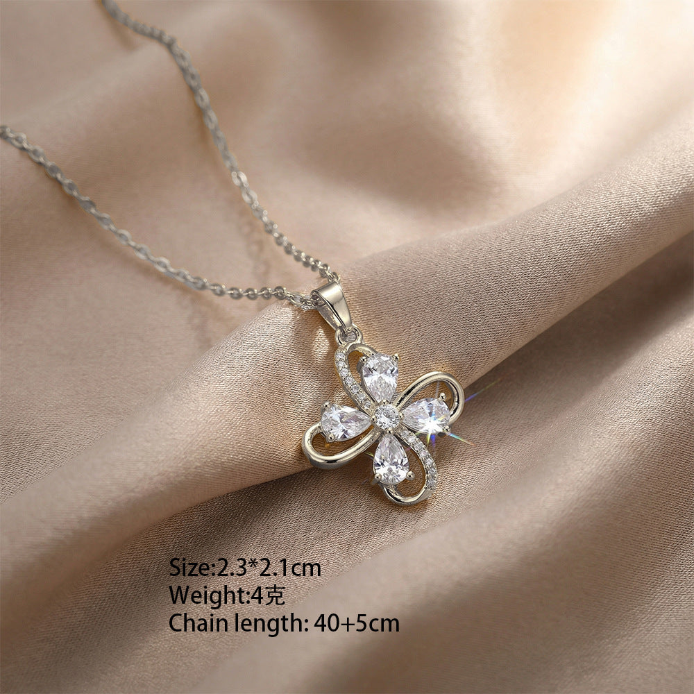 New arrivalfashion cross-border best selling copper inlaid zirconium flower necklace for women easiest for matchelegantfashion non-fading earrings clavicle chain