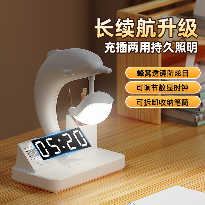 Eye-care led desk lamp - rechargeable smart student lamp with pen holder, digital display, and night light - perfect for dorms and kids' study desks