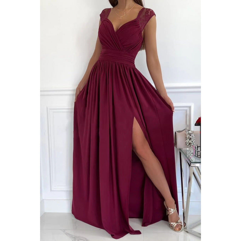 independent station  hot style sleeveless lace hem slit european and american women's dress