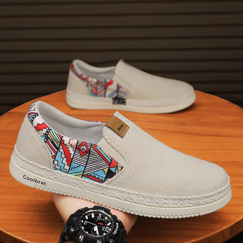 Summer canvas shoes men's casual board shoes ethnic style men's slip-on lazy old beijing cloth shoes trendy men's shoes
