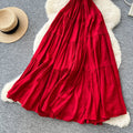 French riviera style red sexy backless maxi dress - women's summer v-neck halter neck slimming a-line elegant dress