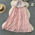 Tweed stylesequin this beaded round neck dress women's summerclassy sense waist slimming lookpleated long skirt work clothing