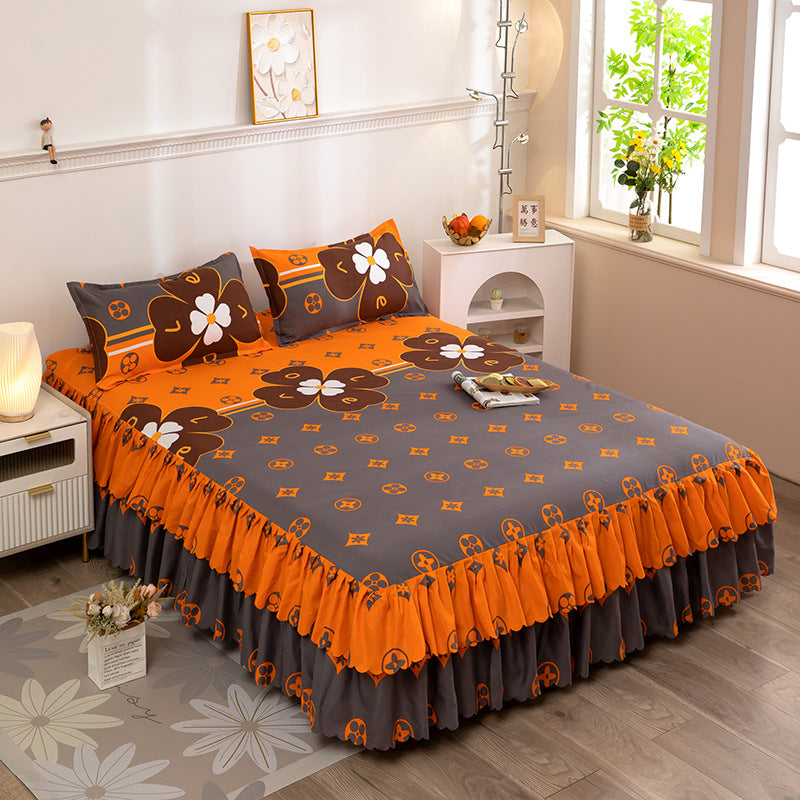 Bedspread bed skirt three-piece set korean style lace bed cover fitted sheet bed cover 3-piece set 1.68m bed 2.0 bed protector