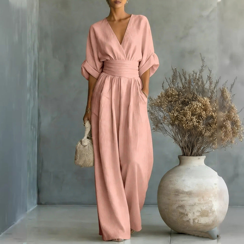 european and american cross-border women's jumpsuit: new summer collection - elegant, figure-flattering v-neck women's romper