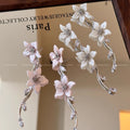 Gentle french floral zircon long tassel earrings - women's chic beach vacation style unique dangle earrings