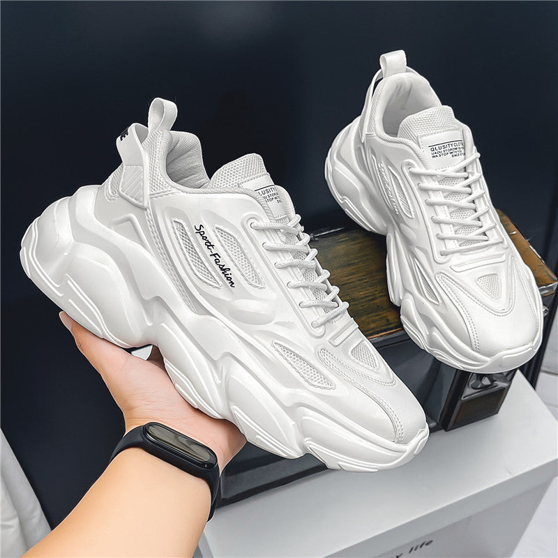 Men's spring versatile casual sneakers: youth running, anti-slip, travel, athletic, thick-soled, hidden heel, white dad shoes, trendy footwear