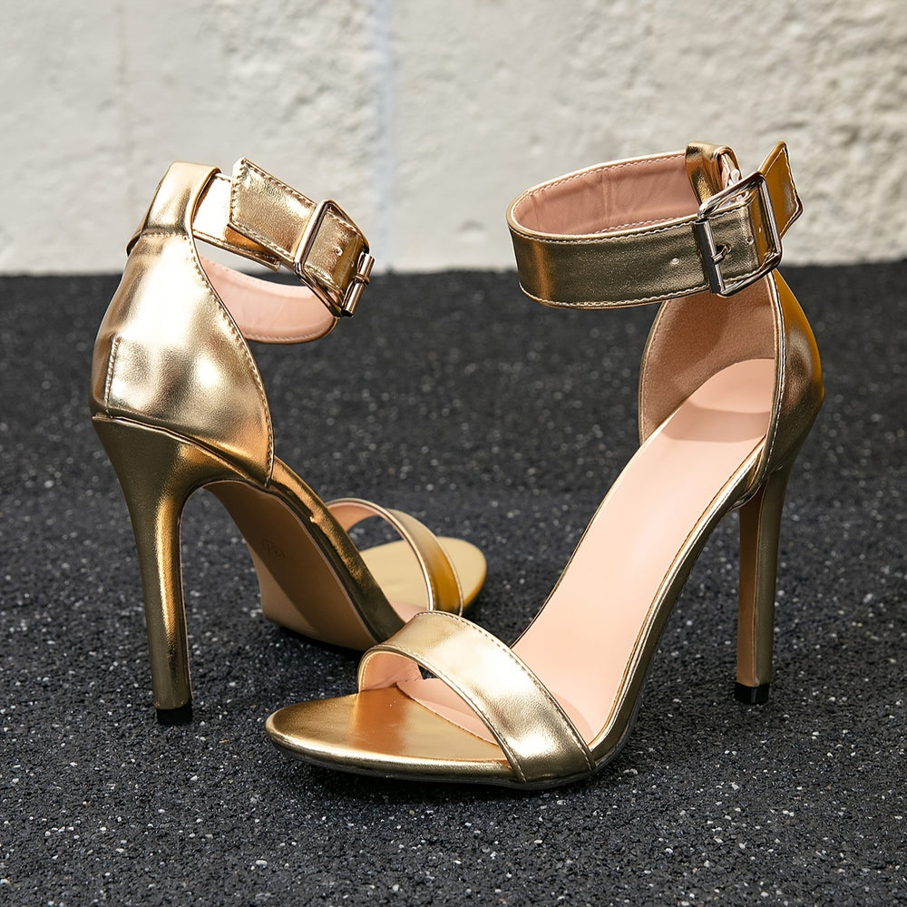 Women's gold sandals - european & american style hot seller - round toe, elegant & chic stiletto heel, basic design, ultra high heel sandals