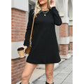 cross-border black cable knit long sleeve knit dress for women