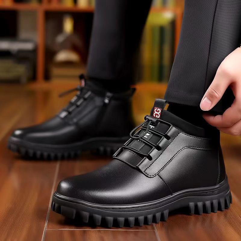 【100% genuine soft leather】men's winter snow boots - warm, thickened, fleece-lined, high-top, versatile casual cotton leather shoes - trendy style