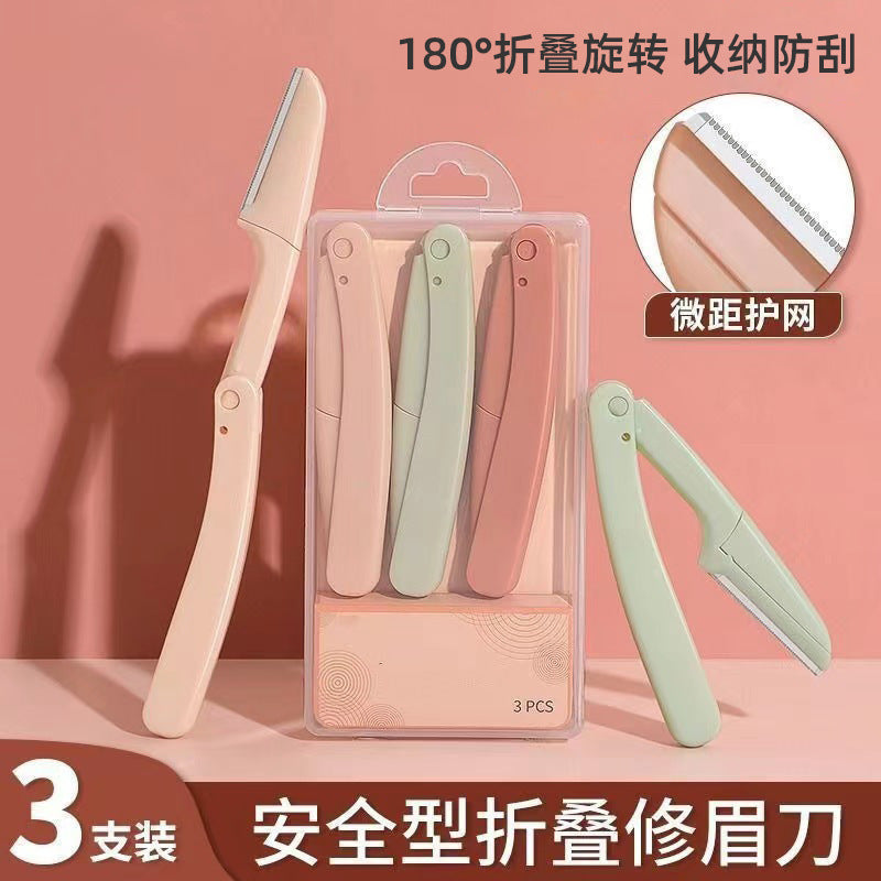 1/3 pack foldable eyebrow razor - safe, sharp blades for beginners - anti-scratch eyebrow shaping tool